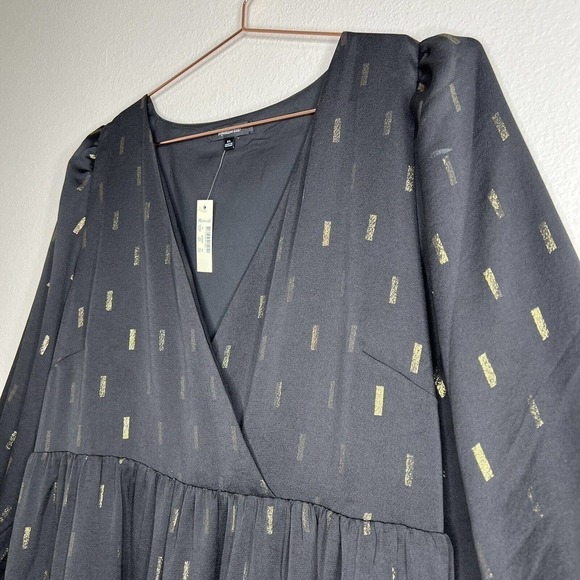 Madewell Black & Gold Metallic Jacquard Faux Wrap Tiered Mini Dress XL NWT - Picture 8 of 16